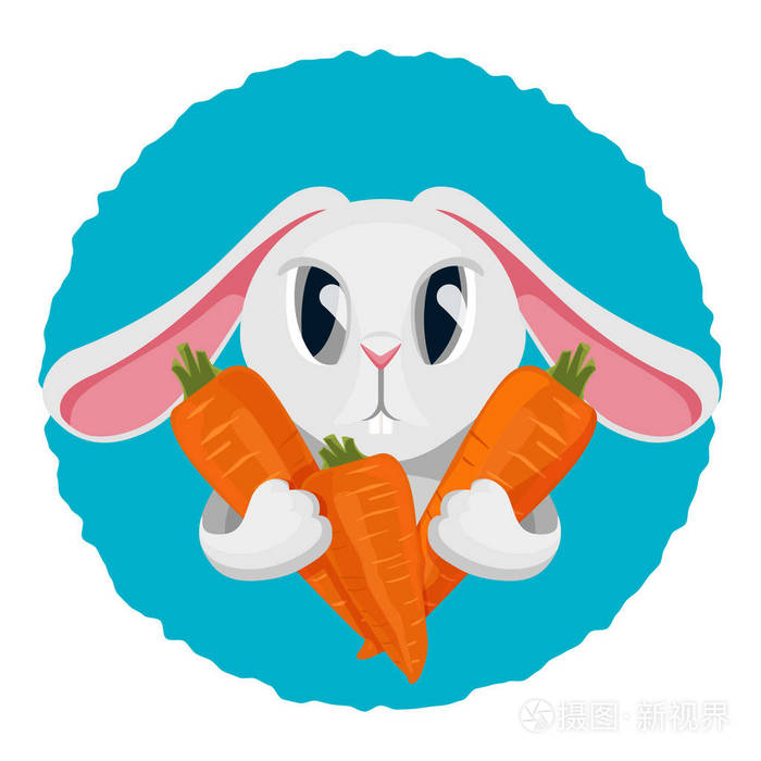 长头发的兔子抱着胡萝卜在两爪矢量插图