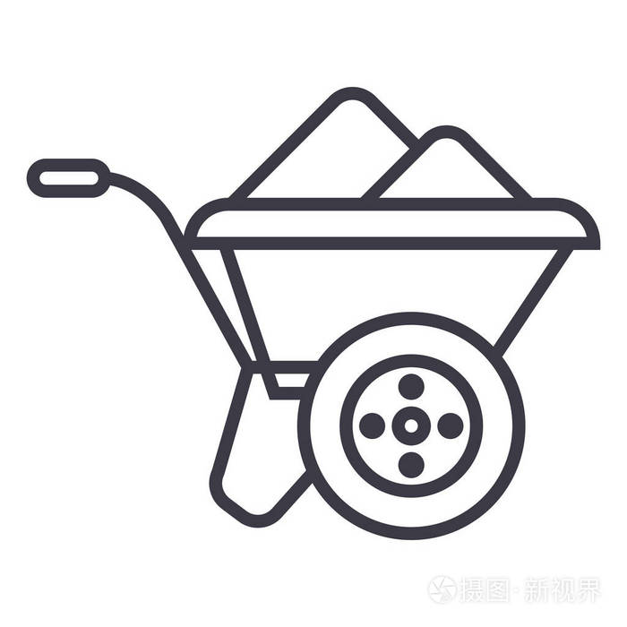 独轮手推车矢量线图标, 标志, 插图背景,可编辑笔触插画-正版商用图片