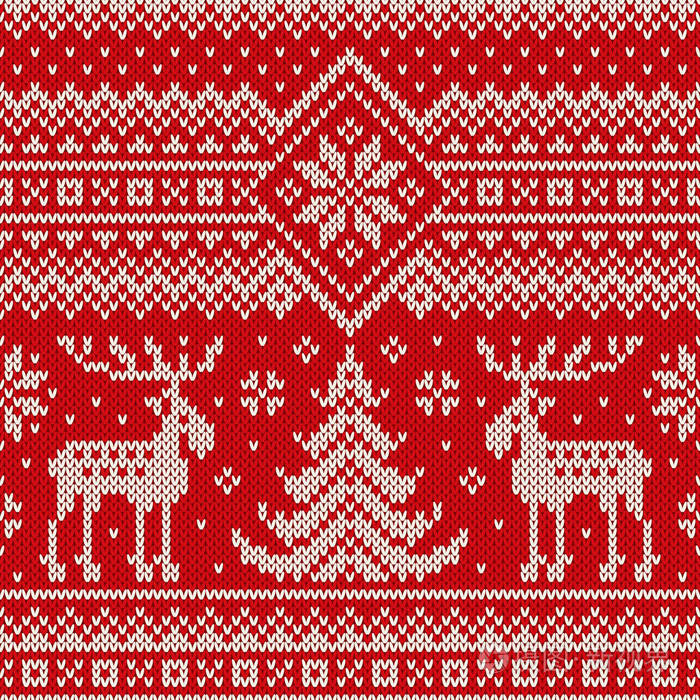 寒假无缝针织图案与圣诞节树和麋鹿.针织毛衫设计.羊毛针织纹理