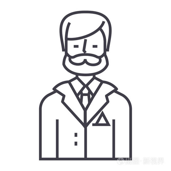 商人, 商业律师, 法律顾问矢量线图标, 标志, 插图背景,可编辑笔触