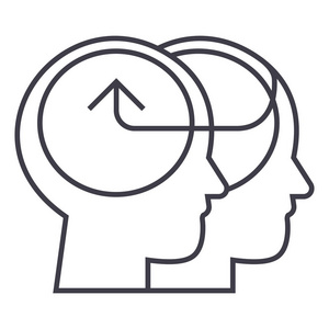 合作的人头,集体决策矢量线图标, 标志, 插图背景,可编辑笔触照片