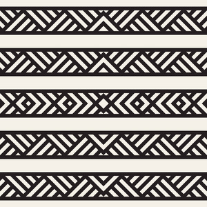 时尚线条迷宫格子。民族的单色纹理。抽象的几何背景。矢量无缝黑色和白色花纹