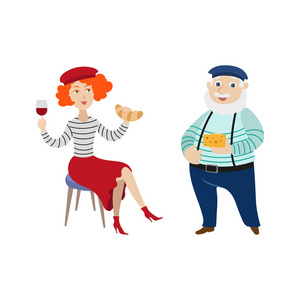 吃奶酪,喝葡萄酒的法国人照片