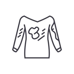 连帽衫,洗衣服务,污点去除矢量线图标, 标志, 插图背景,可编辑笔触