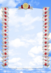 框架和边界的旗帜和徽章日本。3d 图