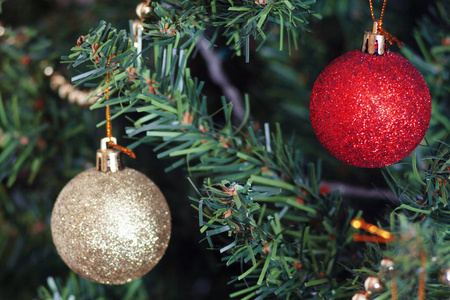 玻璃球和圣诞树上的装饰