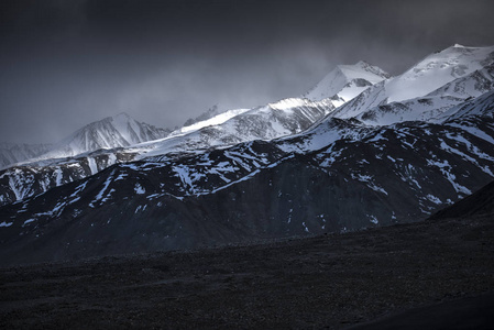 冬季景观高角度看雪山从飞机 Leh 拉达克印度