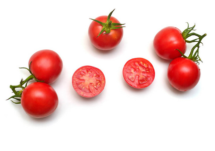 西红柿的整个切片的孤立上白色高建群的集合