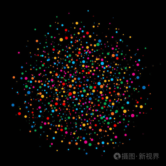 色彩鲜艳的彩虹颜色圈隔离在黑色背景上的纸屑轮纸.