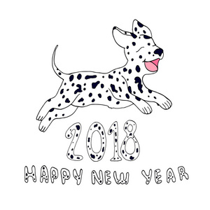 快乐的狗作为一种象征 2018，孤立的白色背景上。设计电子