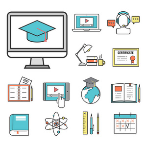 平面设计图标在线教育员工培训书店遥远学习知识矢量图