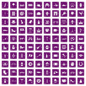 100 欧洲图标设置 grunge 紫色