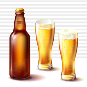 啤酒瓶和小麦眼镜与啤酒矢量