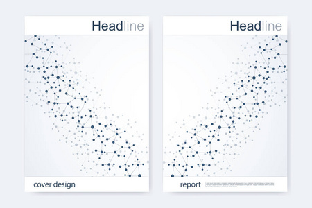 科学的宣传册设计模板。矢量海报布局 分子结构与连接的线和点。科学模式原子 Dna 与杂志 传单 封面 海报设计元素