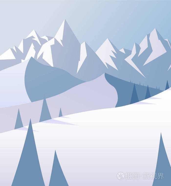 松树与雪山山冬景插画-正版商用图片0zeddy-摄图新视界