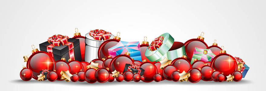 用红色的小玩意儿和礼物的圣诞节背景