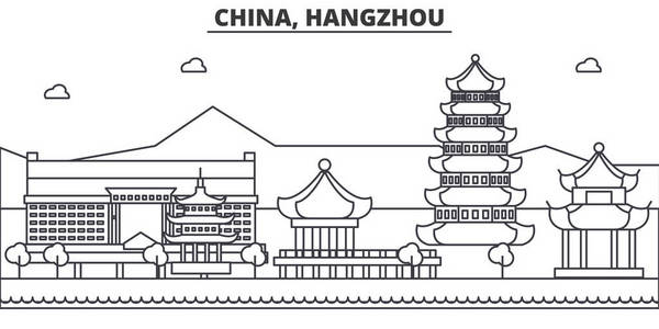 中国,杭州建筑线天际线图.
