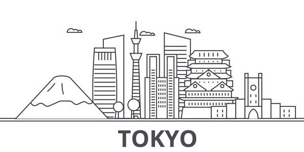 线性向量的景观,如著名的地标,市内的旅游景点,设计图标.