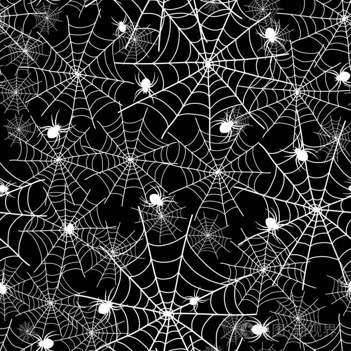 黑色和白色的矢量蜘蛛网蜘蛛万圣节无缝重复图案背景 伟大的幽灵般的织物 壁纸 Giftwrap 包装项目插画 正版商用图片0zej7g 摄图新视界