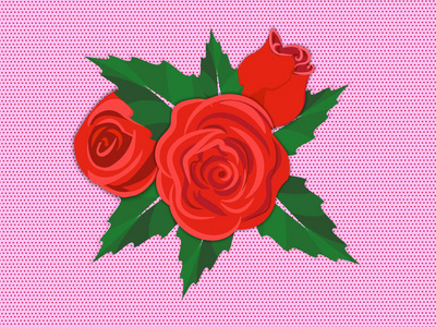 与老式的红玫瑰，粉红的底色上的老式明信片