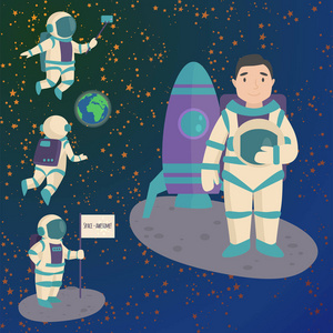 矢量宇航员在太空，工作性质和娱乐太空人星系大气系统幻想旅行人