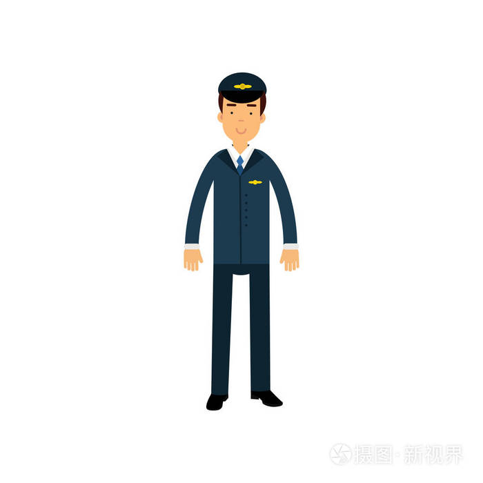 蓝色制服站用袋包装,机长飞行员矢量图