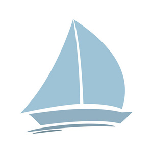 矢量插图与标志与船。 蓝色游艇。