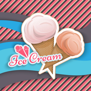 冰激淋被孤立在华夫格杯在样式的会徽卡通标志，包装，为您的产品矢量图。标签，牛奶，美味甜点很酷，刷新在您的项目