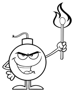 邪恶的炸弹拿着燃烧的火柴照片