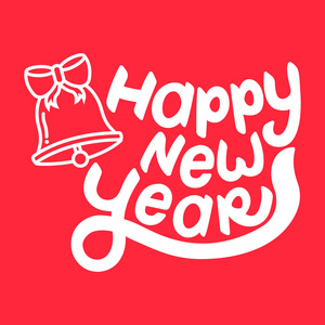 手绘与贝尔红色背景上刻字快乐新的一年
