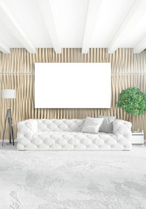 阁楼卧室中的折衷主义墙与时尚沙发现代风格室内设计。3d 渲染