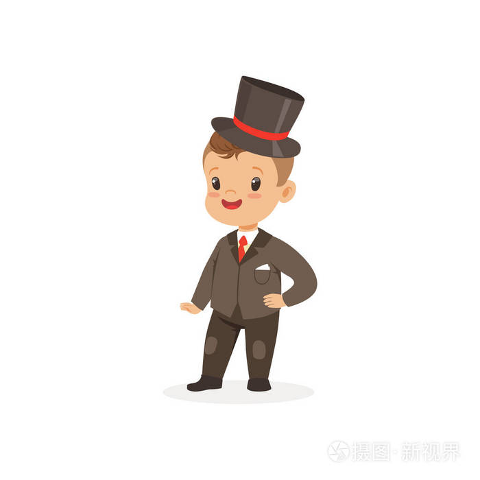 可爱的小男孩,穿着西装和黑色礼帽,年轻的绅士打扮,穿上经典的复古