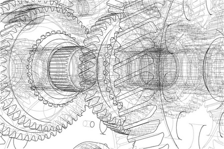 齿轮箱素描.矢量照片