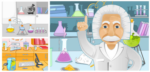 卡通套的背景的化学实验室
