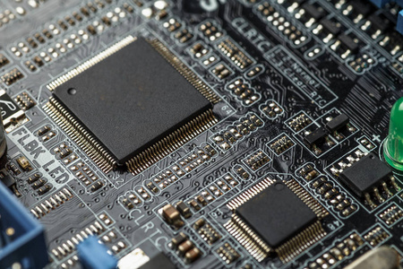 微芯片计算机 cpu 硬件,打印数字主板组件.