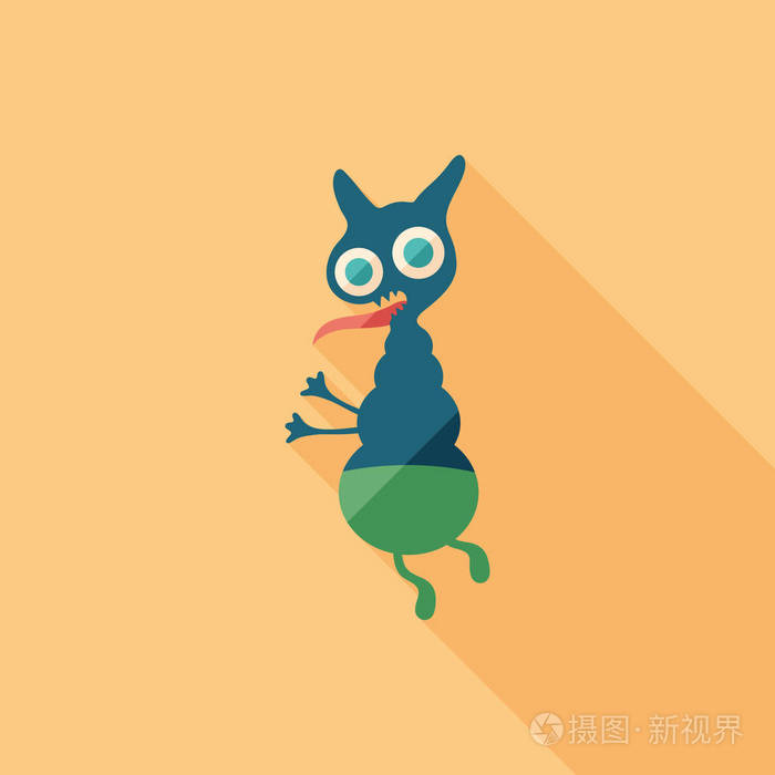 猫的怪物扁方形图标与长长的影子