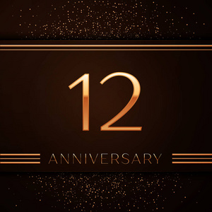 多彩的矢量模板元素,为你的生日聚会的十二年周年纪念徽章用红丝带