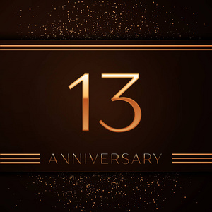 现实的十三年周年庆典标识.金色的数字和棕色背景的金色纸屑.
