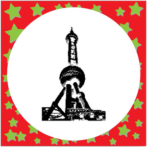 东方明珠海报在上海中国矢量图中孤立的白色背景上的黑色 8 位