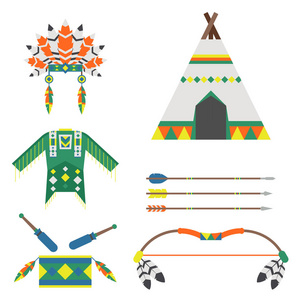 狂野的西部印第安设计元素传统艺术理念与当地部落民族羽毛文化矢量图