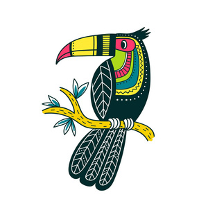 矢量图的波西米亚风格可爱多彩巨嘴鸟