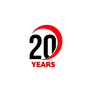 二十生日快乐一天图标.黑色的数字,在红色弧与文本 20 年照片