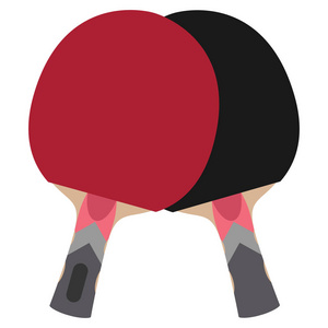 向量表网球球拍或球拍。红色和黑色。平面样式。健身游戏设备活动平庞竞争的图标。正面和背面的双视图。游戏的木制运动网球拍