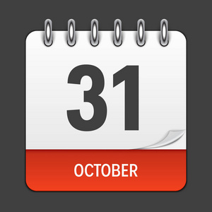 10 月 31 日日历日常图标。矢量图徽。设计装修 Office 文档和应用程序的元素。标志的日 日期 月 假日
