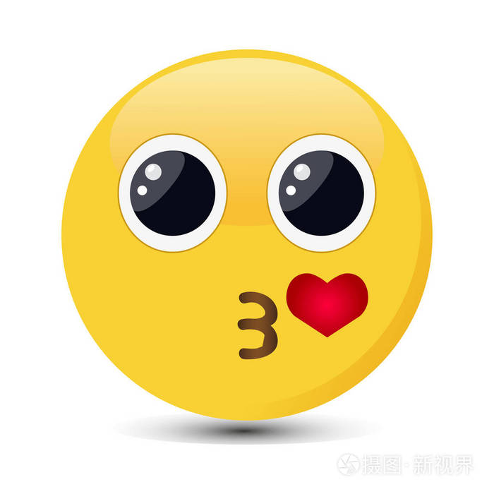 与快乐的眼睛吻图释.红红的嘴唇表情符号矢量图