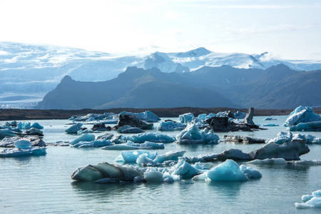 在 Jokulsarlon 冰河泻湖，冰岛冰