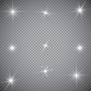 矢量发光光效果集明星中充斥着透明背景的闪光。透明的星星