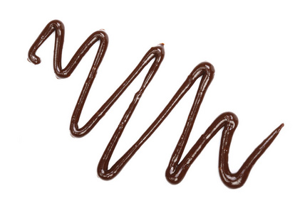 热融化的巧克力倒在孤立的白色背景，顶视图