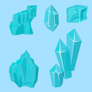 现实的冰帽雪堆和冰柱破片位块冷冷冻的块水晶冬季装饰矢量图