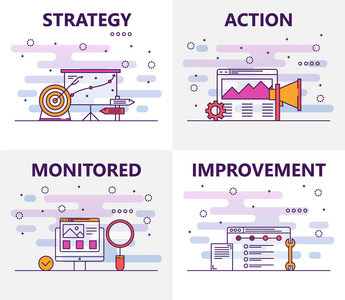 矢量细线平面设计行动计划概念横幅